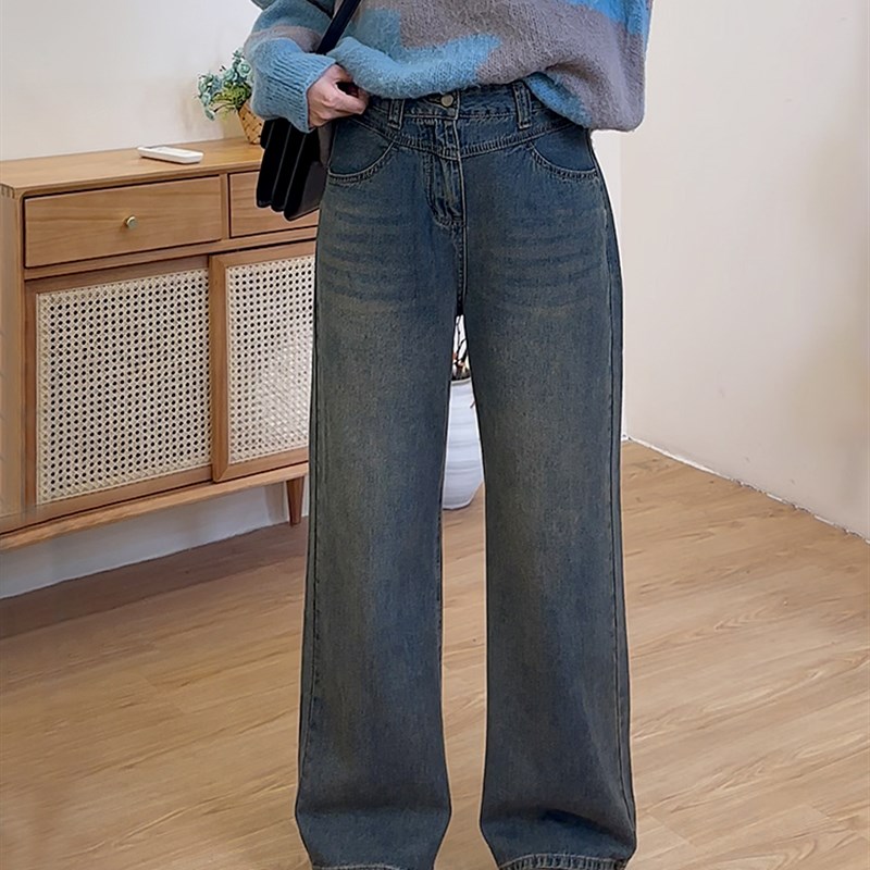 阔腿牛仔裤女春秋新款大码胖妹妹梨型身材高腰宽松垂感百搭拖地裤