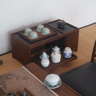 清竺云境备茶台实木茶柜榻榻米边几飘窗落地茶台黑胡桃茶几