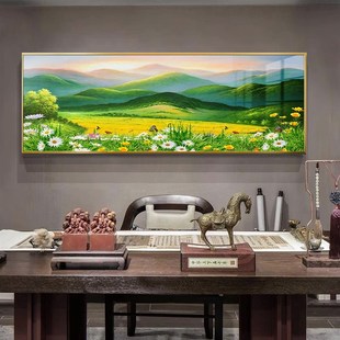 背有靠山书房沙发办公室装饰画巨人山风景画餐厅五谷丰登麦田壁画