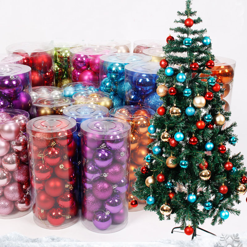 耶诞节装饰品3/4/5/6/8cm桶装电镀塑料耶诞球套装 耶诞树装饰挂饰