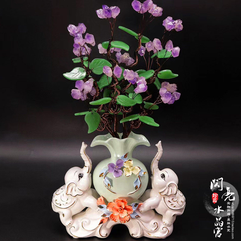 天然黄水晶招财树陶瓷大象客厅玄关酒柜摇钱树办公室居家送礼摆件,家居饰品,装饰摆件,淘宝优惠券,粉丝福利购,淘宝优惠卷