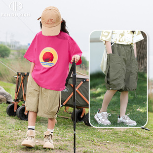 亲子装女童夏季裤子薄款休闲五分裤2023新款洋气女孩中大童工装裤