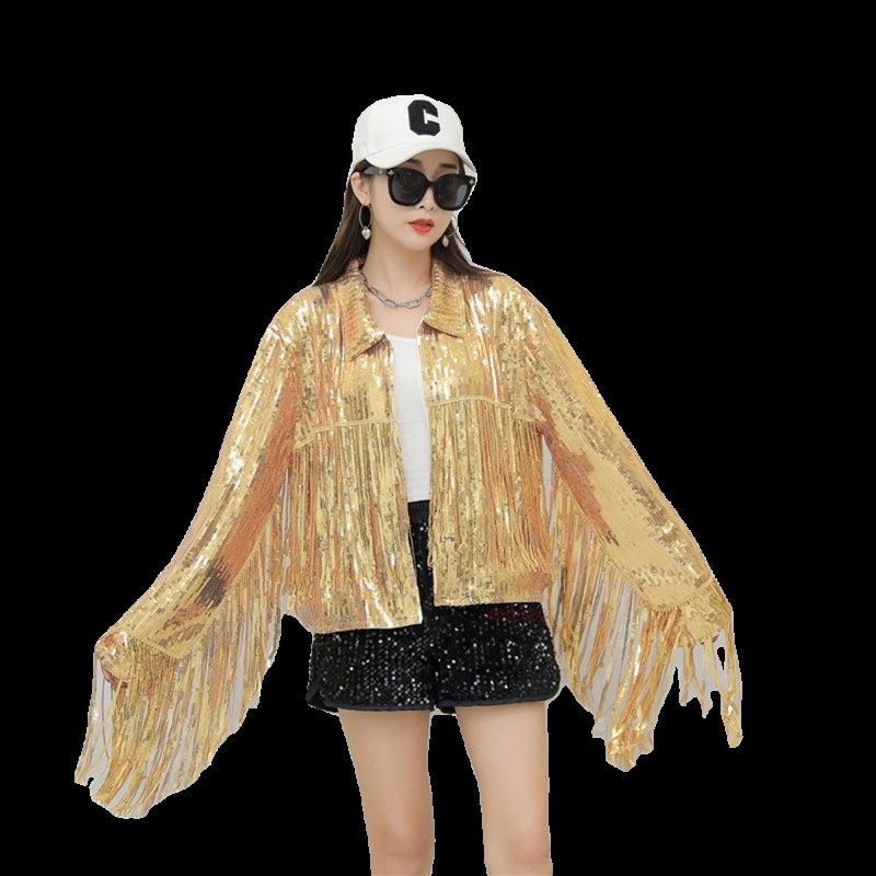 流苏外套女主播跳舞台表演出服春秋bling不灵不灵闪闪的亮片上衣