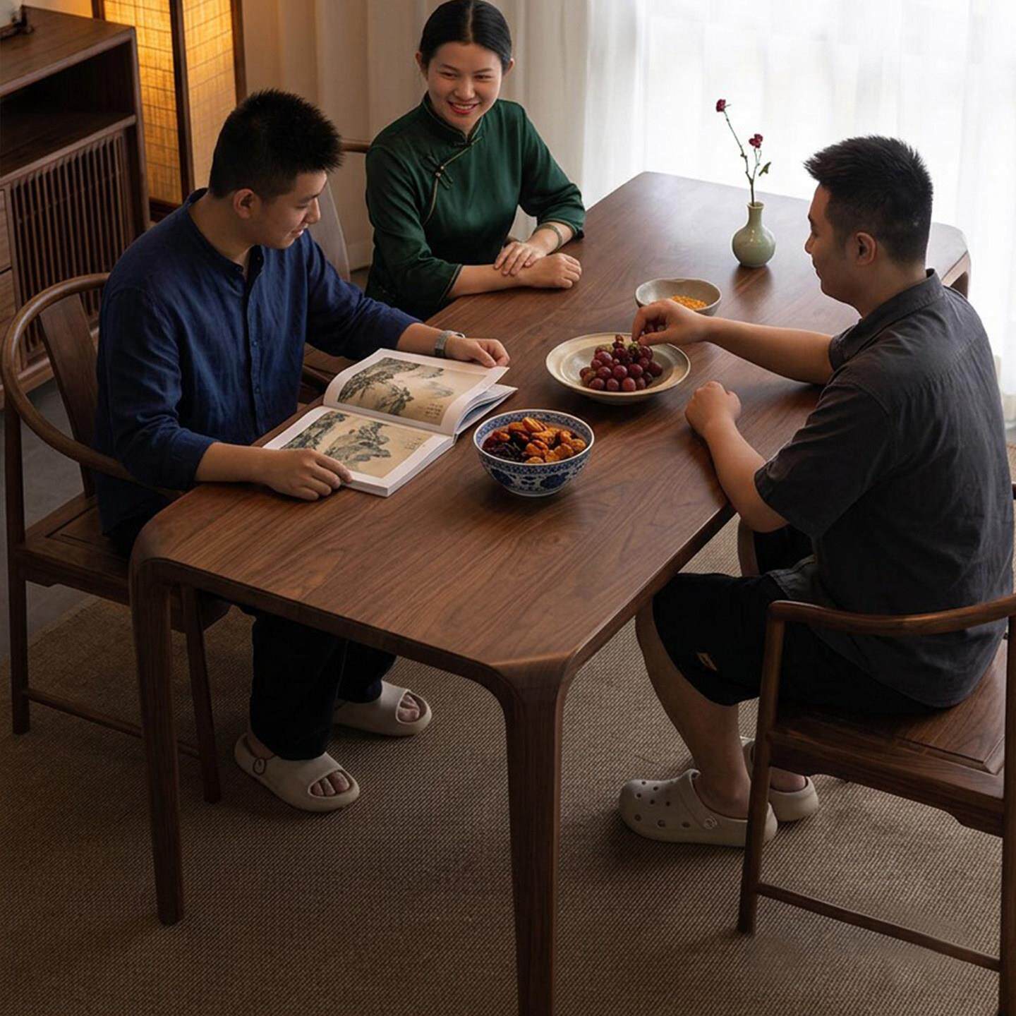 宋式美学黑胡桃木餐桌实木长方形复古风吃饭桌家用原木榫卯桌茶桌