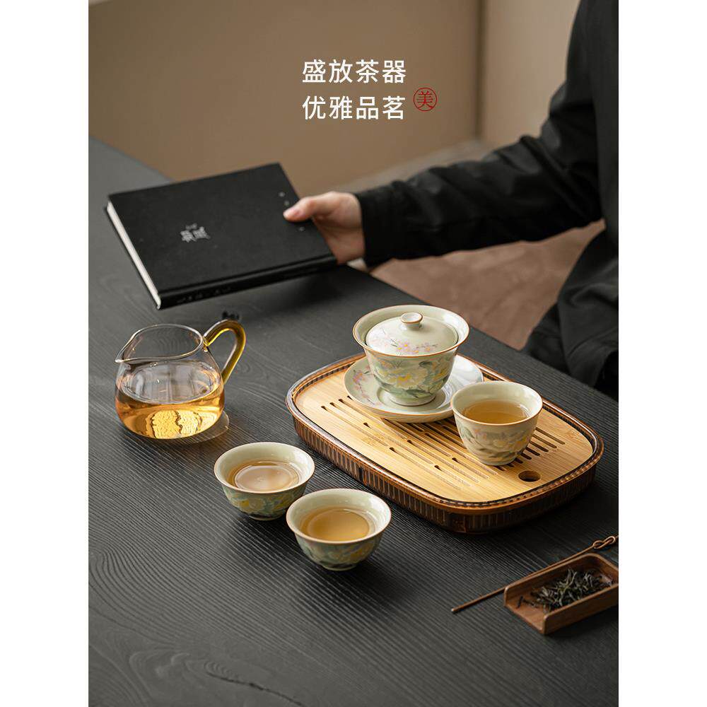 瓷古庄 汝窑茶具小套装2025新款女士精致一人功夫盖碗茶杯茶盘