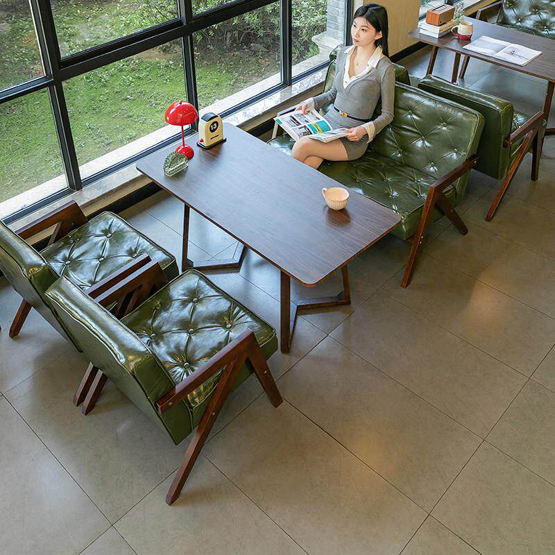 连锁奶茶店桌椅组合简约休闲洽谈实木双人甜品咖啡厅会客书吧沙发