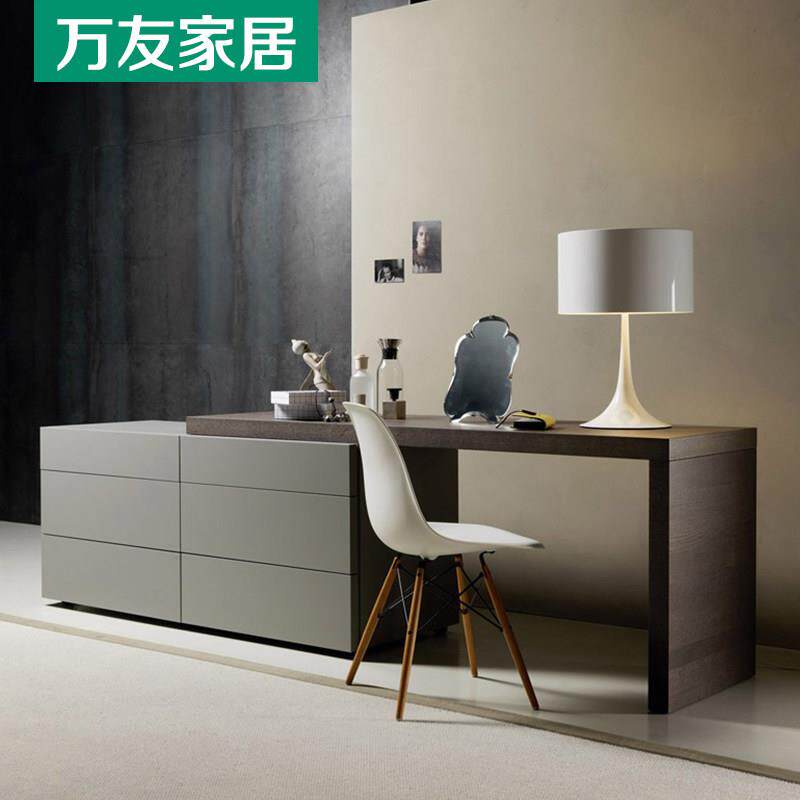 简约现代书桌书架一体意式极简卧室床尾柜伸缩梳妆台写字台电脑桌