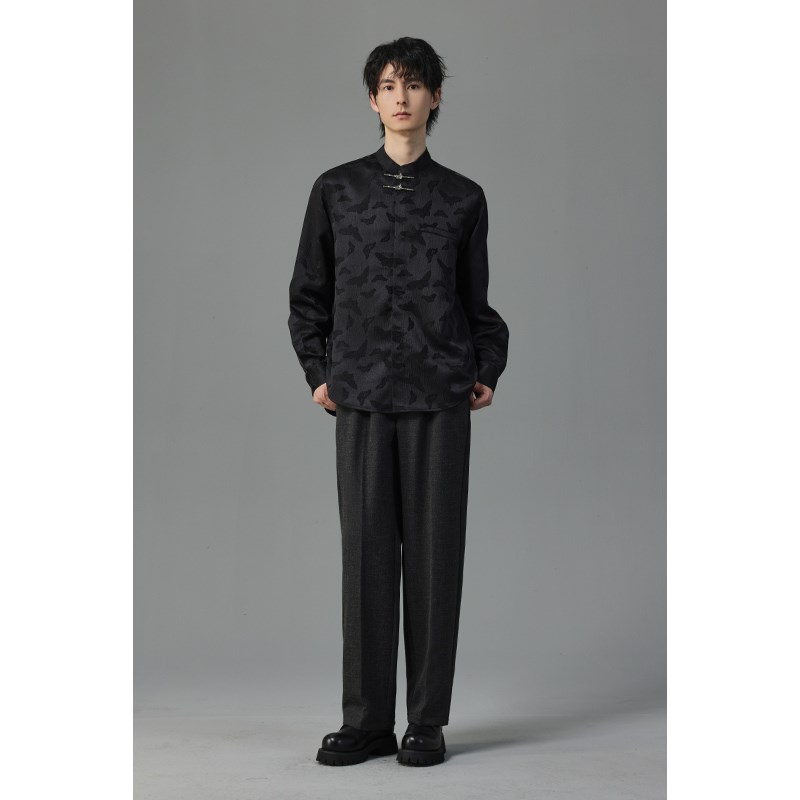 【储格】新中式立领长袖衬衫男2024秋新款高级感上衣国风提花衬衣