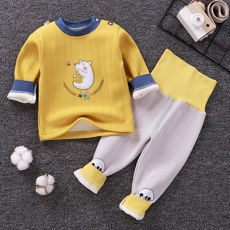 婴儿加绒内衣套装男女宝宝加厚保暖内衣长袖儿童纯棉高腰裤秋冬款