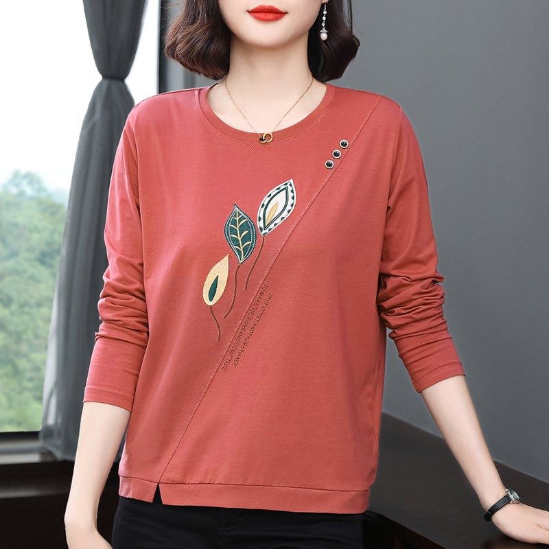 妈妈春秋长袖t恤女 洋气2024新款外穿上衣中老年纯棉内搭打底衫,女装/女士精品,T恤,淘宝优惠券,粉丝福利购,淘宝优惠卷