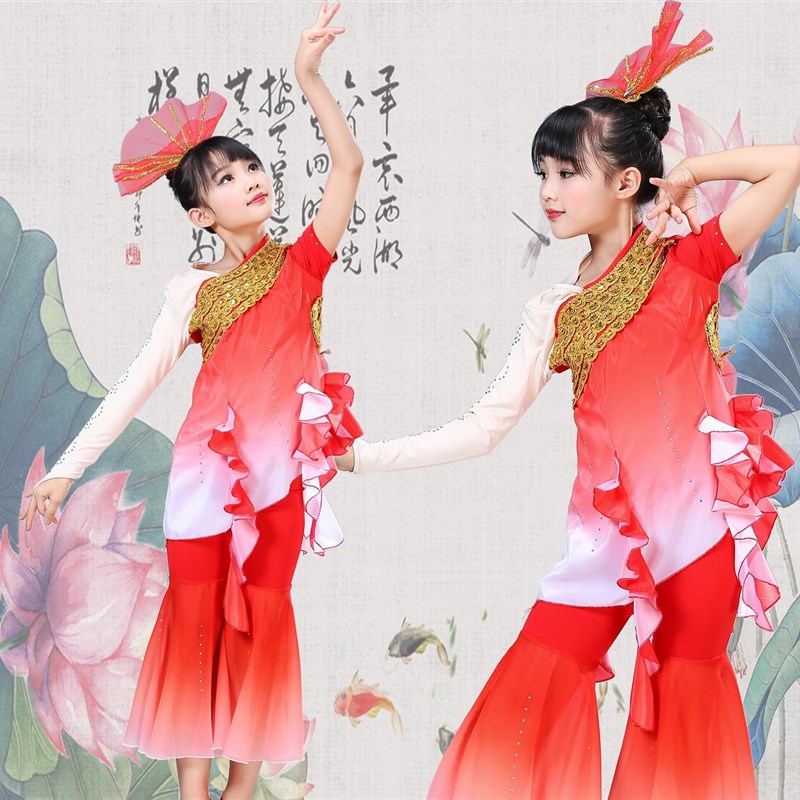 鱼儿欢歌舞蹈演出服少儿傣族大红鱼表演服古典唧唧鱼儿跃表演服装