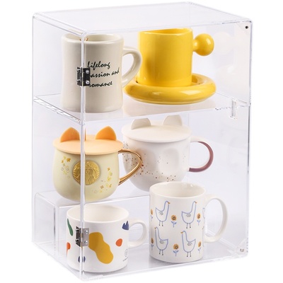 双层马克杯置物架桌面防尘茶水杯架收纳盒北欧亚克力玻璃杯收纳柜