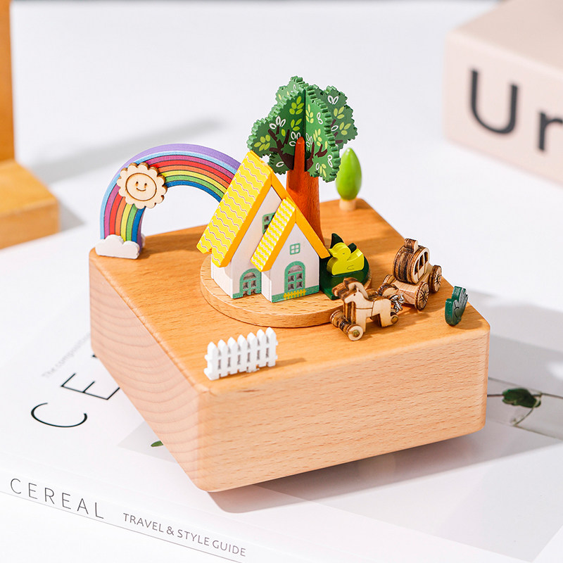 高级感送女朋友女生闺蜜彩虹屋木质音乐盒八音盒情侣生日耶诞礼物