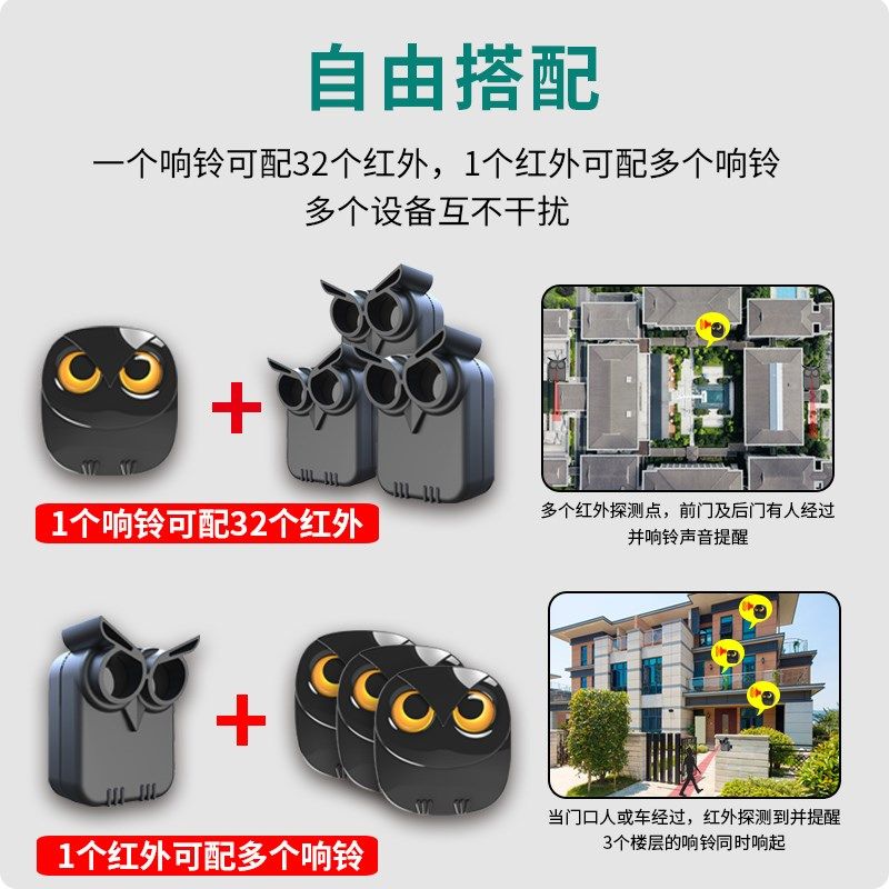 铁砖头红外线人体感应提醒器户外进门叮咚提示器防水无线感应门铃