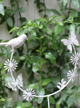 众擎花园杂院园艺做旧蝴蝶小鸟铁皮花插花园地插装饰花插