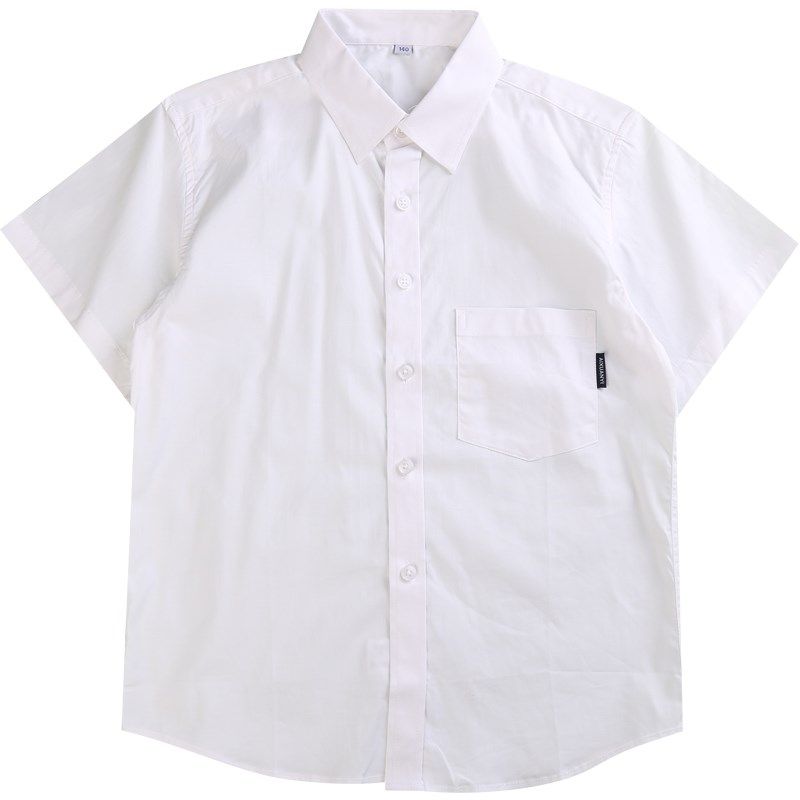 儿童衬衫夏装短袖男童中小学生校服纯棉纯白色上衣小孩演出服衬衣