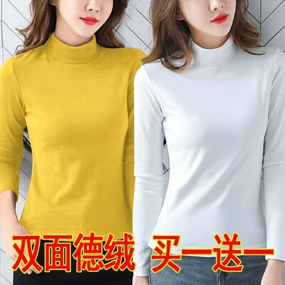 德绒打底衫女秋冬季半高领洋气内搭长袖T恤冬天修身显瘦保暖上衣