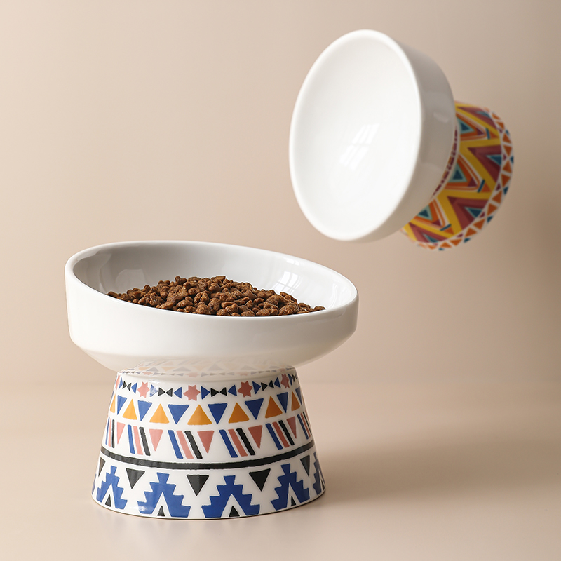 Pans保护颈椎斜口高脚猫碗陶瓷猫粮碗猫咪食盆饭盆宠物用品单碗