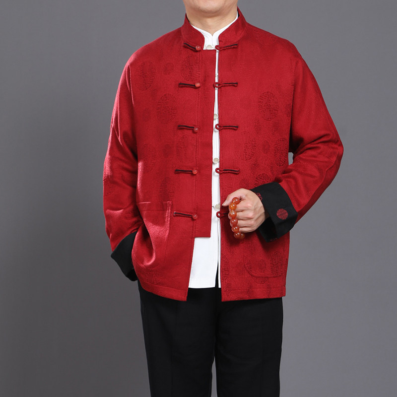 北京百福龙红色高档男士唐装古典连袖秋冬外套爸爸生日唐装婚礼服,男装,唐装,淘宝优惠券,粉丝福利购,淘宝优惠卷