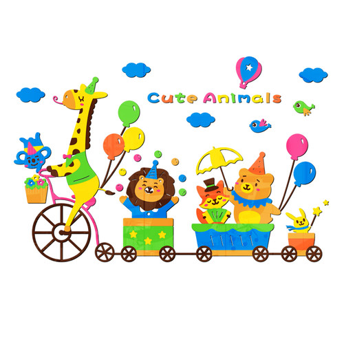 长颈鹿卡通文化墙壁画室内动物宝宝儿童房幼儿园3d亚克力立体贴画