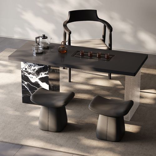 新中式茶桌椅组合现代简约家用客厅阳台轻奢岩板茶台意式极简茶桌