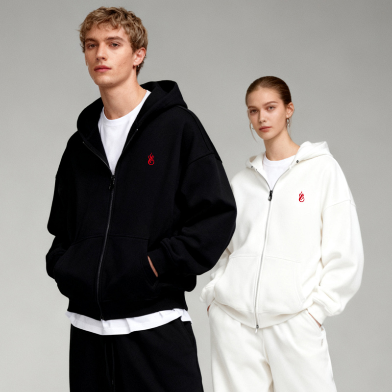 VOS火焰连帽拉链重磅开衫卫衣