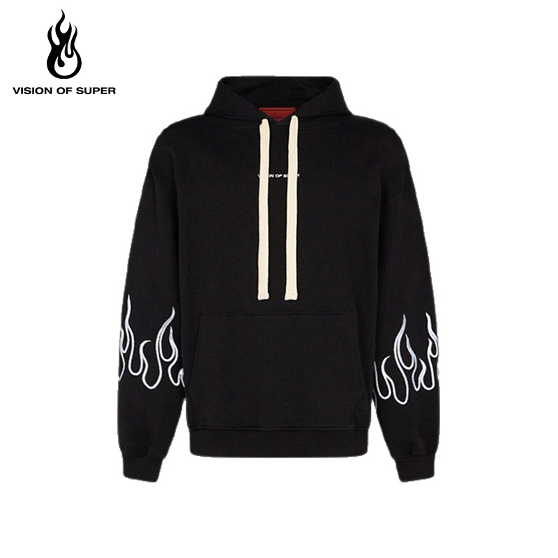 VOS美式风火焰刺绣宽松连帽卫衣