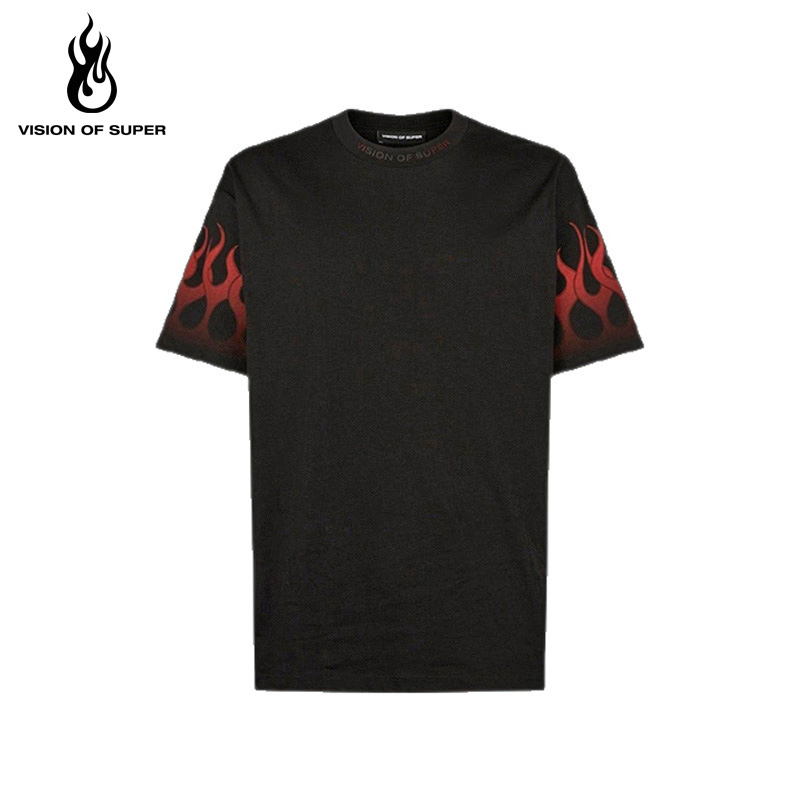 VOS渐变火焰印花logo宽松短袖T恤