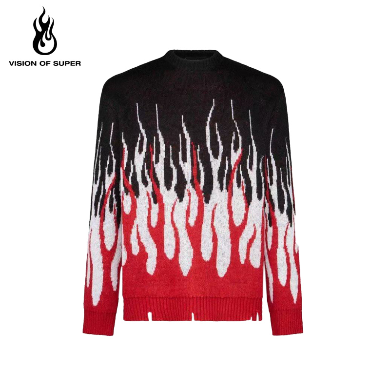 秋冬新品VOS火焰印花宽松毛衣