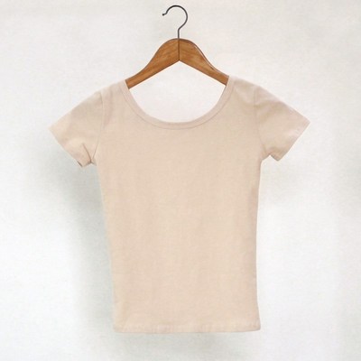 儿童肤色大领口短袖t恤 低领纯棉肉色内衣 紧修身女童薄款打底衫