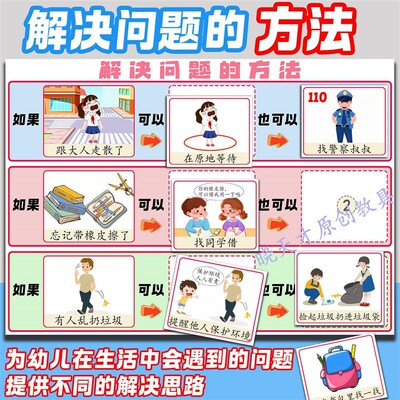 解决问题a的办法怎么办卡片幼儿园宝宝区域材料益智发育干预教具