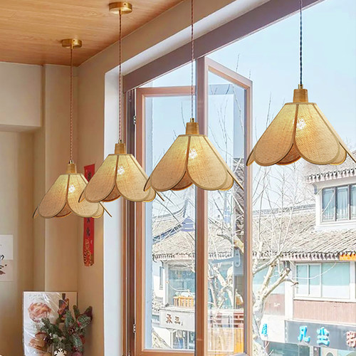 小户型餐厅灯日式饭厅民宿卧室阳台玄关楼梯间复古布艺花瓣餐桌灯