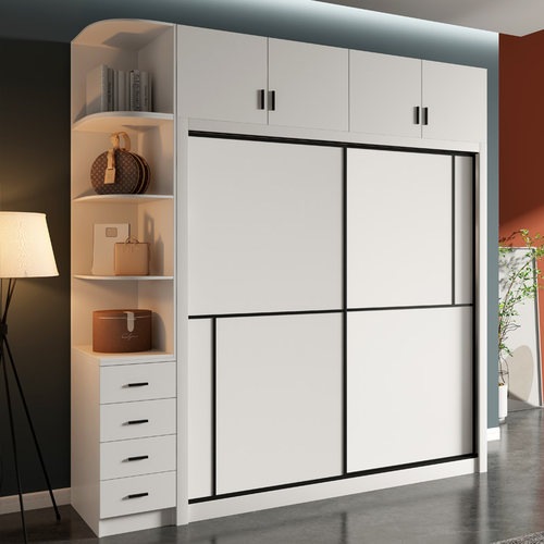 推拉门衣柜2022年新款简约现代组装白色双门衣柜移门卧室家用衣橱