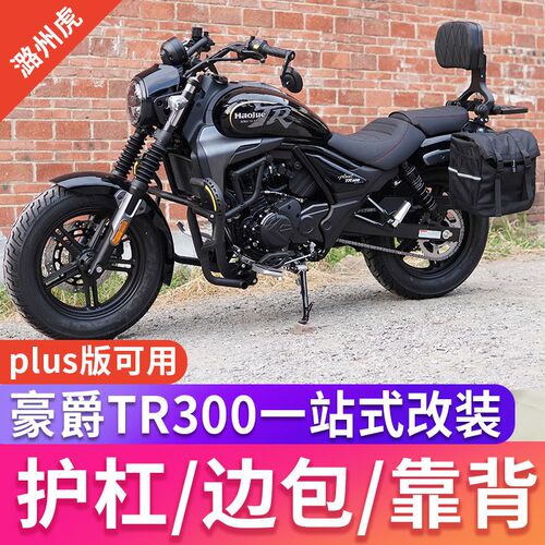 适用豪爵tr300plus版改装件配件折叠靠背O边包护杠保险挡泥板排气