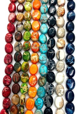 天然石帝皇石散珠7x9mmm椭圆形红色白色直孔串珠 DIY饰品配件