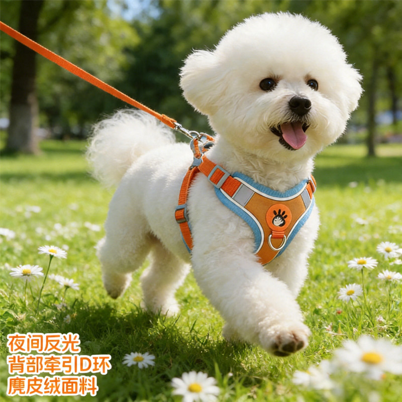 背心式狗狗牵引绳小型犬泰迪比熊博美胸背带宠物幼犬遛狗绳狗链子
