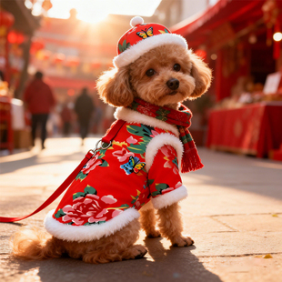 宠物狗狗猫咪冬季保暖东北花棉袄喜庆过年防掉毛小中大型犬狗狗衣