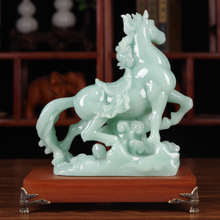 招财玉石马摆件前程似锦生肖马新中式客厅酒柜玄关装饰办公室摆设