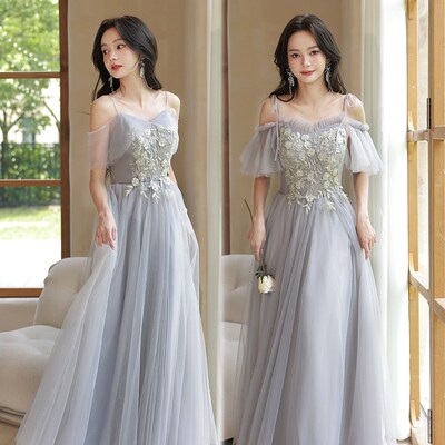 伴娘服女2024新款灰色生日礼服小众高级感显瘦姐妹裙伴娘团仙气质