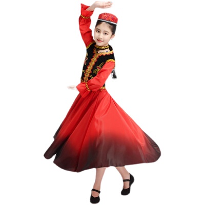 儿童少数民族演出服装女童新疆舞服男孩维吾尔族哈萨克舞蹈服回族