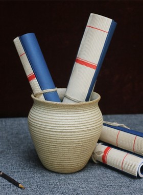 中国风老书卷深蓝色手札麻绳古书装饰书房博古架拍摄道具复古摆件