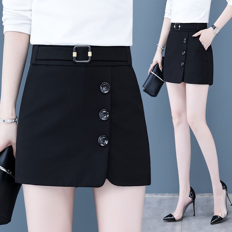 裙裤一体假两件新款高腰春夏黑色显瘦休闲短裙夏季薄款外穿短裤女