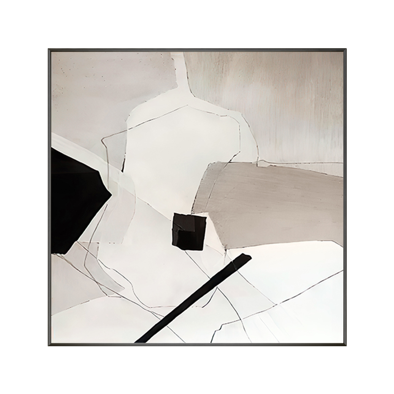 极简黑白抽象色块北欧餐厅装饰画轻奢创意方形客厅沙发背景墙挂画图片