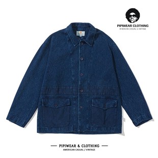 新款 复古蓝染水洗外套重磅休闲上衣 秋天刺子风剑道布夹克2024秋季