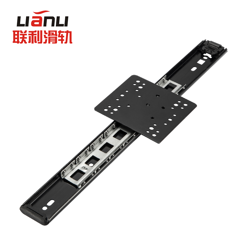 联利抽屉轨道35宽二节方板电视柜滑轨滚珠橱柜重型侧装家用导轨