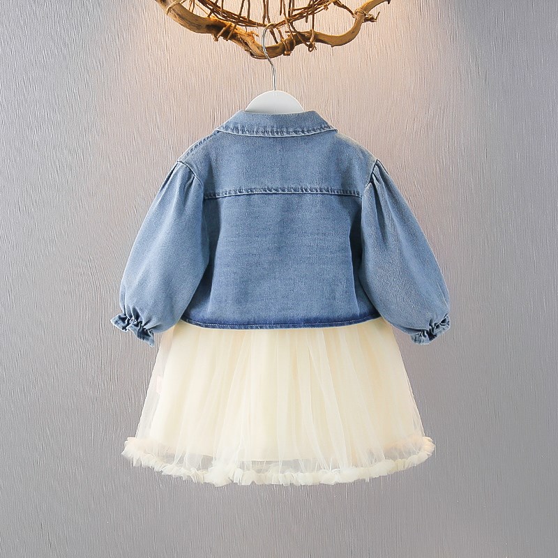 女童连衣裙套装2024秋季女宝宝公主裙套儿童纱裙子牛仔外套两件套