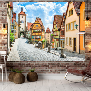 欧美街巷背景布挂布 墙布网红卧室床头布置装饰挂毯布艺宿舍民宿