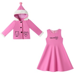 女童套装秋冬装2021新款洋气加棉连帽外套秋冬儿童裙子毛呢两件套