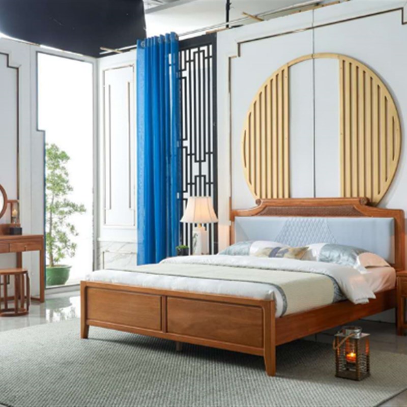 新中式实木床1.8米金花梨木主卧轻奢婚床双人床1.5米菠萝格木大床