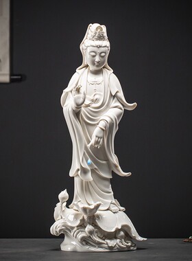 久造中式禅意白瓷滴水观音菩萨摆件家居客厅陶瓷大号佛像站像摆设
